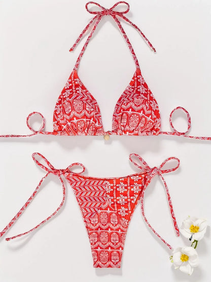 Sexy Print Backless High Waist Bikini Set